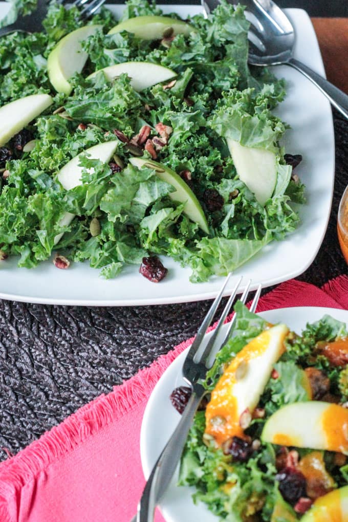 Kale Apple Salad with Warm Pumpkin Vinaigrette Veggie Inspired
