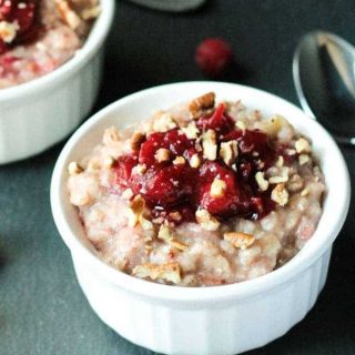 cranberry oatmeal topped with cranberry compote