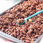 Baking tray full of gingerbread gluten free granola.