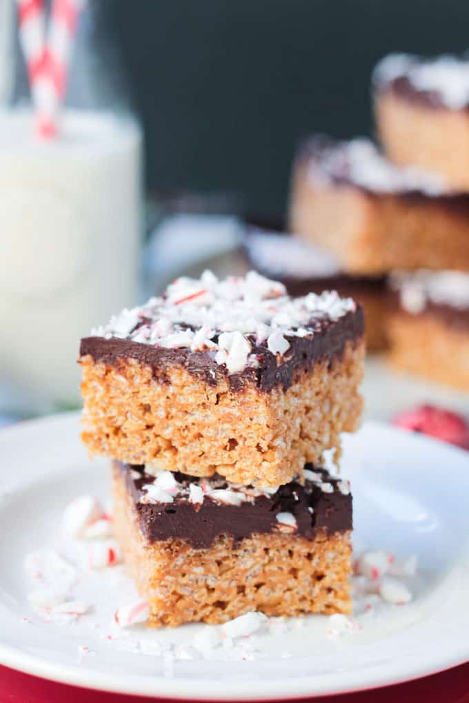 Chocolate Peppermint desserts stacked two high on a plate.