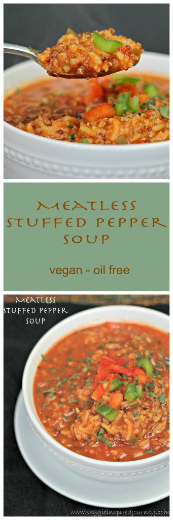 Meatless Stuffed Pepper Soup - thick and hearty, the taste and texture of this soup will remind you of the real thing. Carnivore approved!