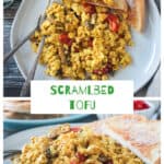 Two photo collage of two plates of scrambled tofu.