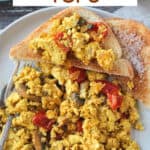 Tofu scramble on a piece of toast.