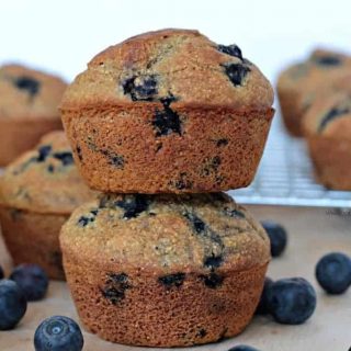 blueberry muffins stacked up