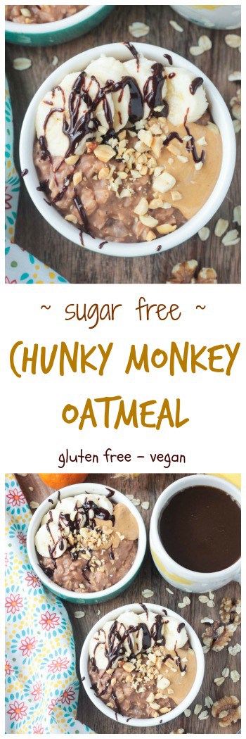 Chunky Monkey Sugar Free Oatmeal - vegan | gluten free | dairy free | oil free | egg free | sugar free | refined sugar free | breakfast | brunch | walnuts | bananas | healthy | quick and easy