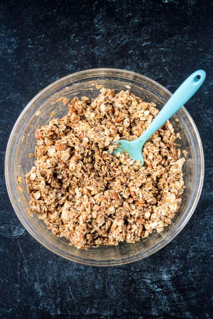Oat mixture in a mixing bowl.