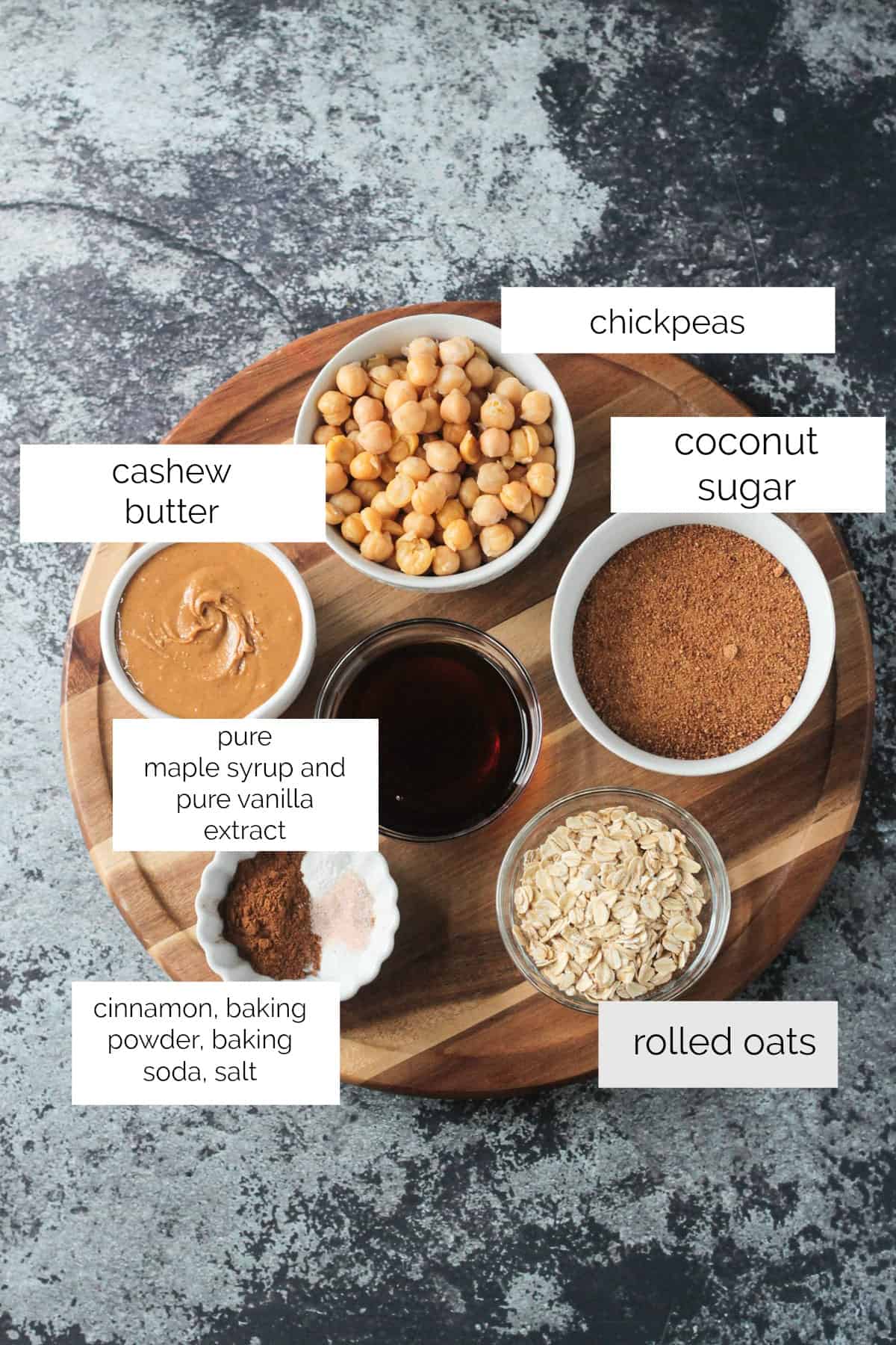 Recipe ingredients arrayed in individual bowls.