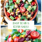 2 photo collage of bean corn salsa.