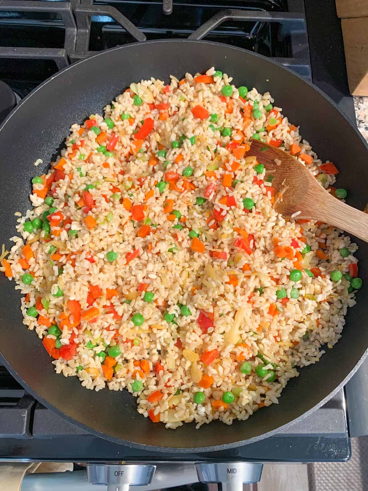 Leftover rice mixed into the vegetables.