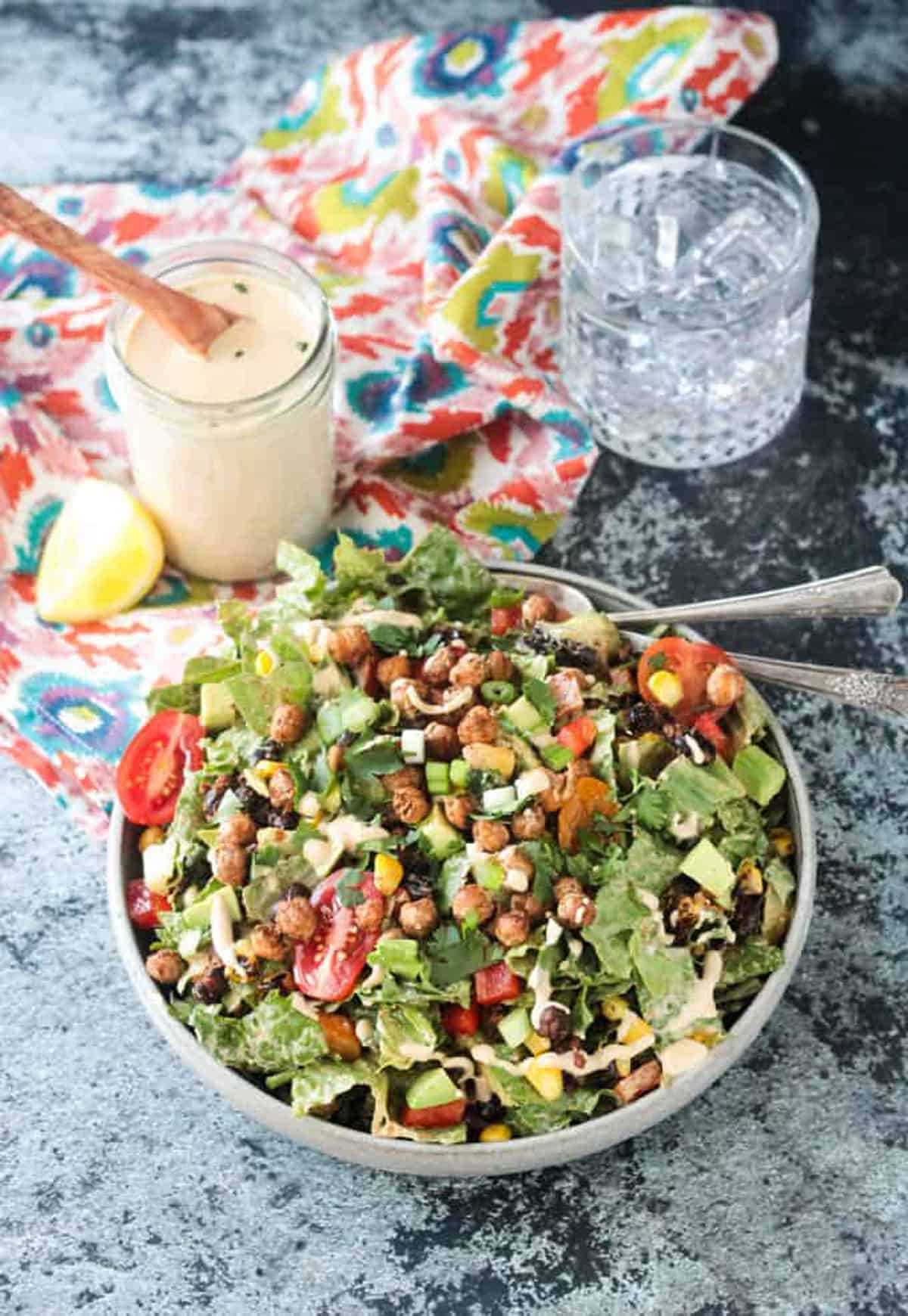 fork in a bowl of taco salad