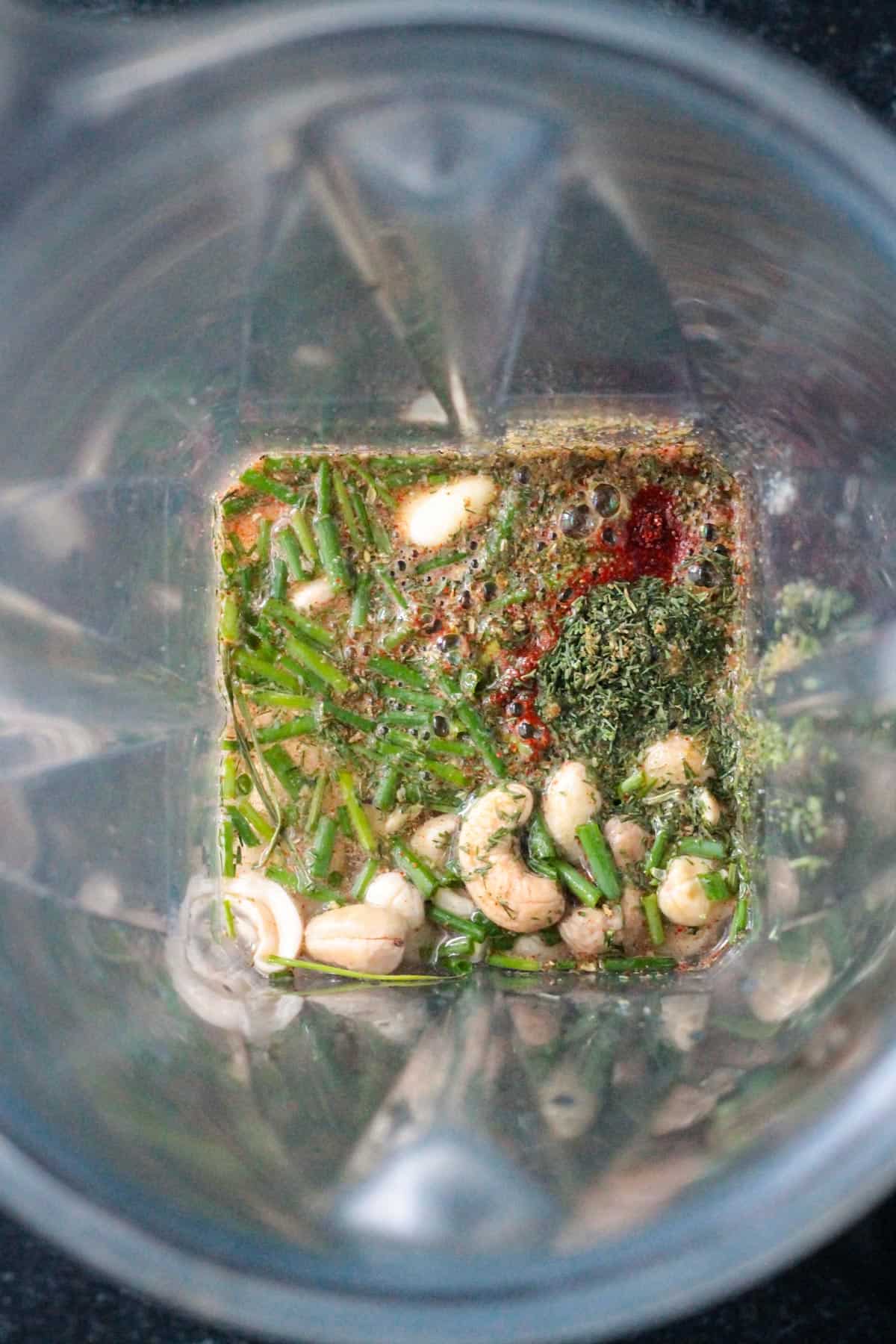 Recipe ingredients in a blender.