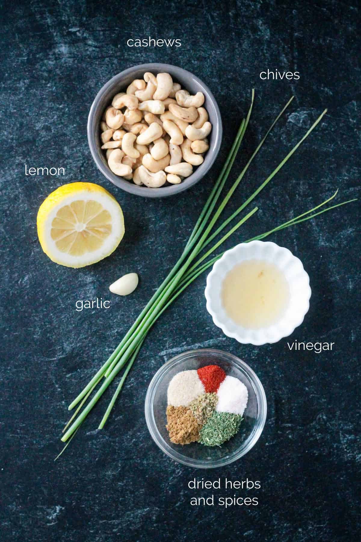 Recipe ingredients arrayed in individual bowls.