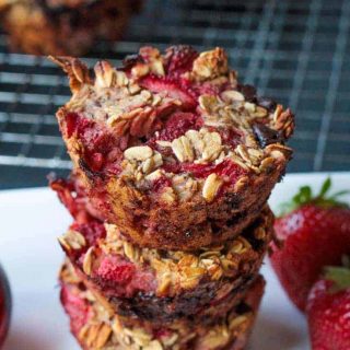 stack of 3 strawberry baked oatmeal cups