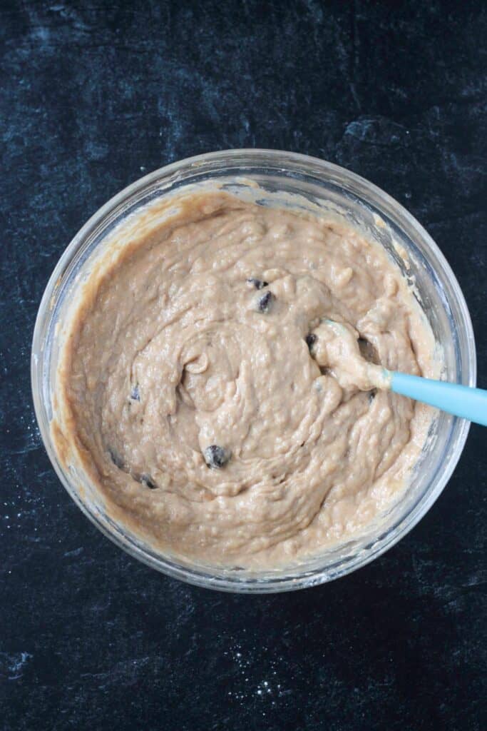 Chocolate chips mixed into the batter.