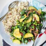 Fluffy quinoa with a side of mixed spring vegetables.