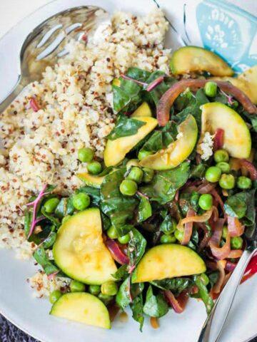 Fluffy quinoa with a side of mixed spring vegetables.