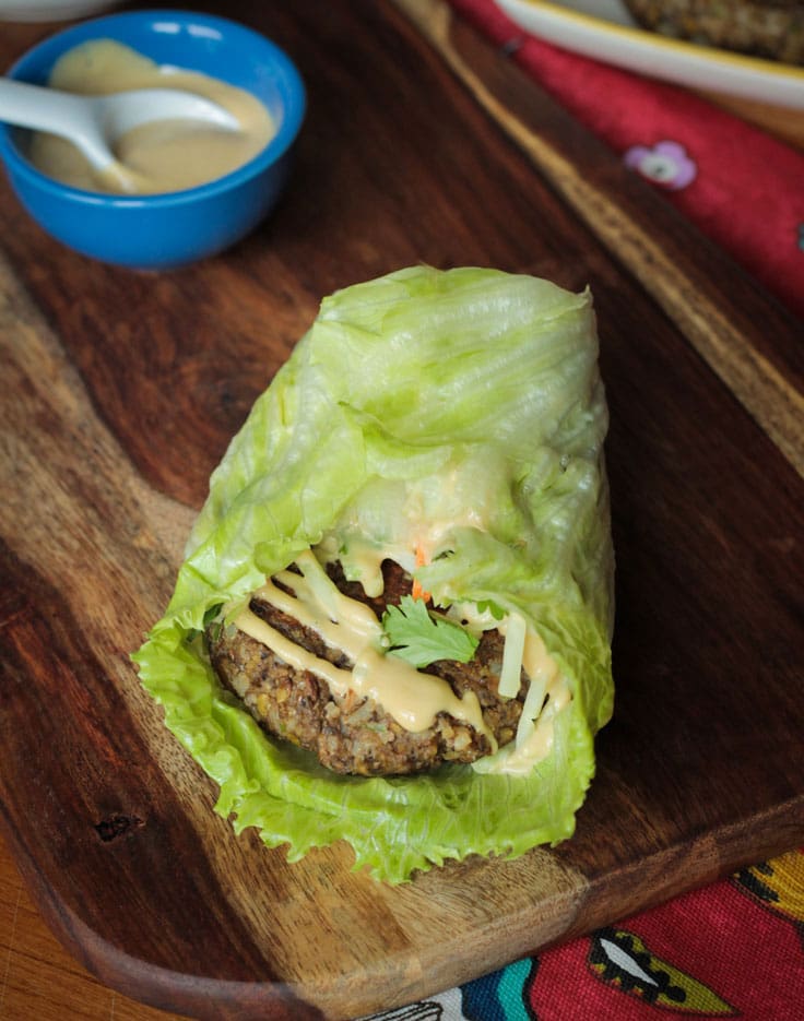 Asian Lentil Burger Lettuce Wraps
