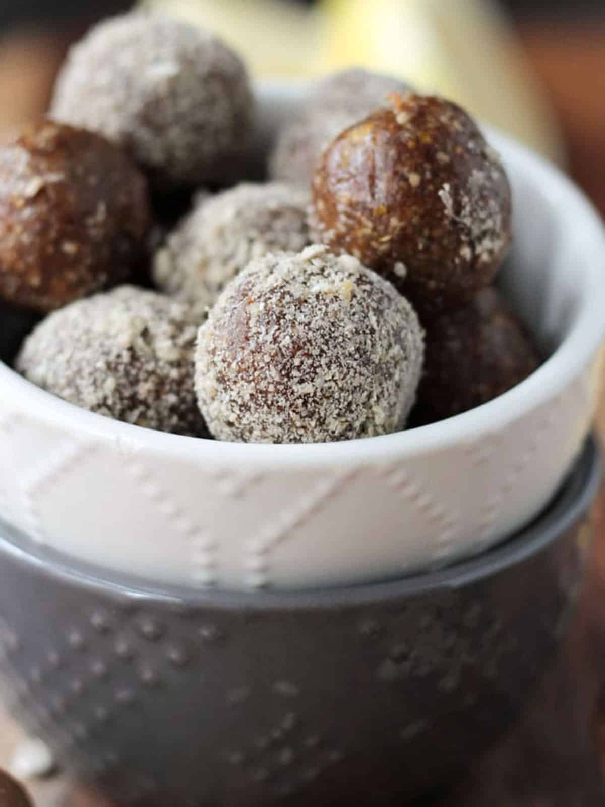 Close up of a crushed sunflower seeds on an energy ball.