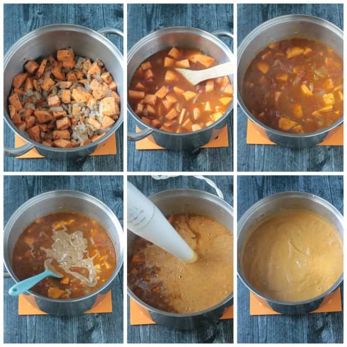 Step by step photos of how to make this sweet potato soup recipe