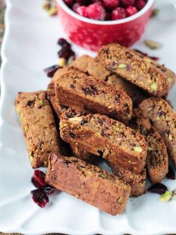 Whole Wheat Cranberry Pistachio Vegan Biscotti