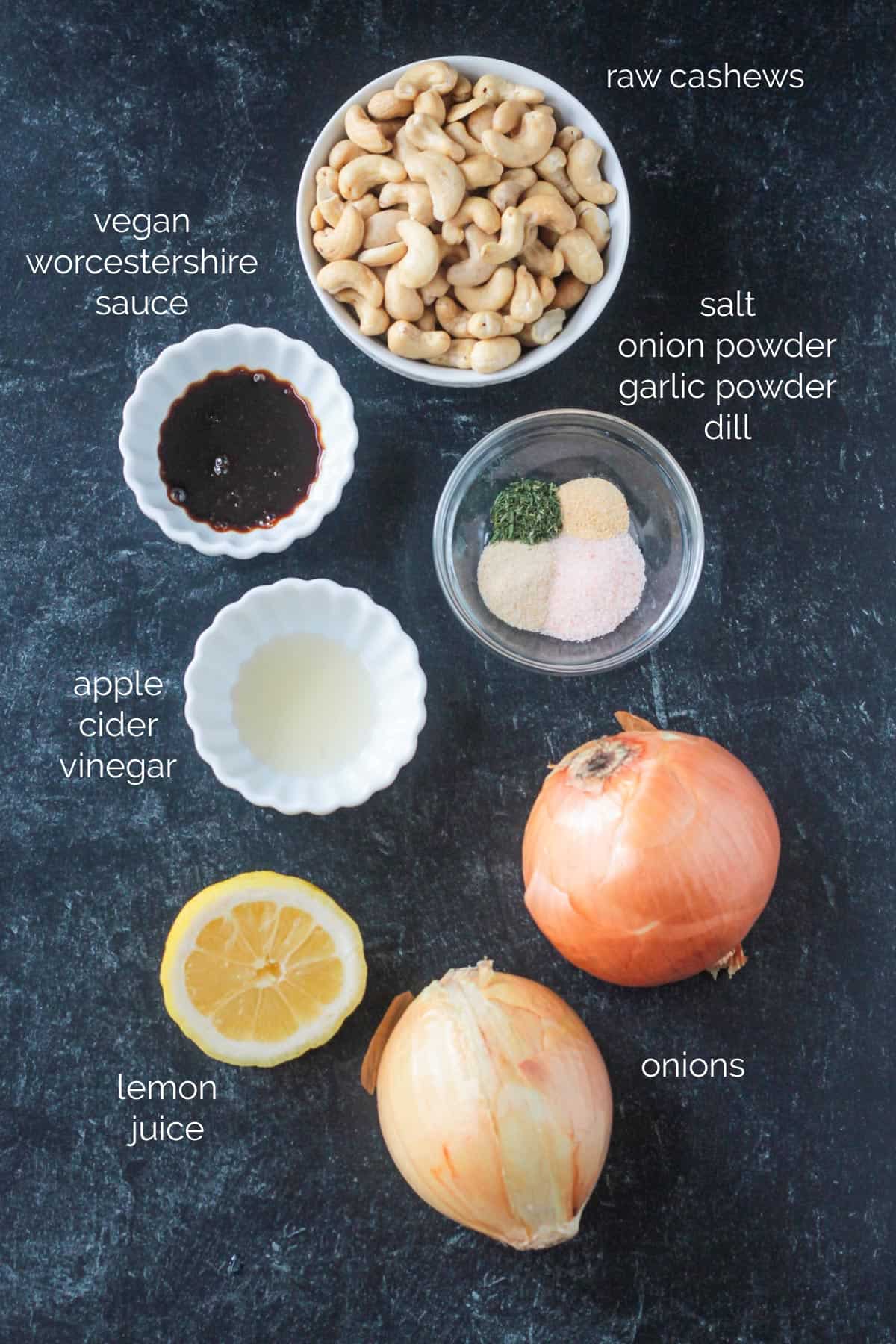 Recipe ingredients arrayed in individual bowls.