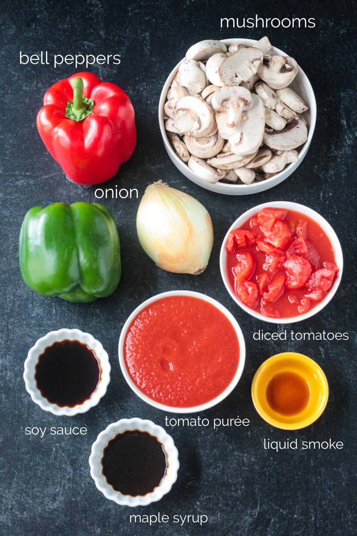 Recipe ingredients arrayed in individual bowls.