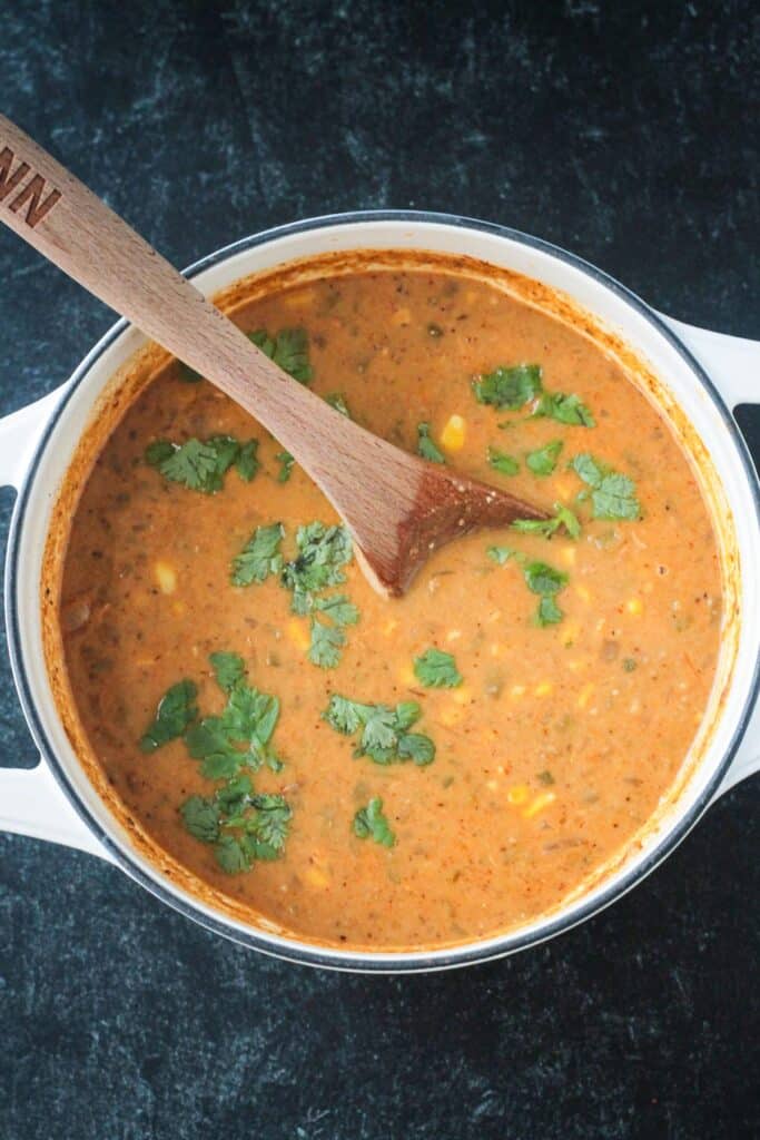 Finished recipe in a pot on the stove.