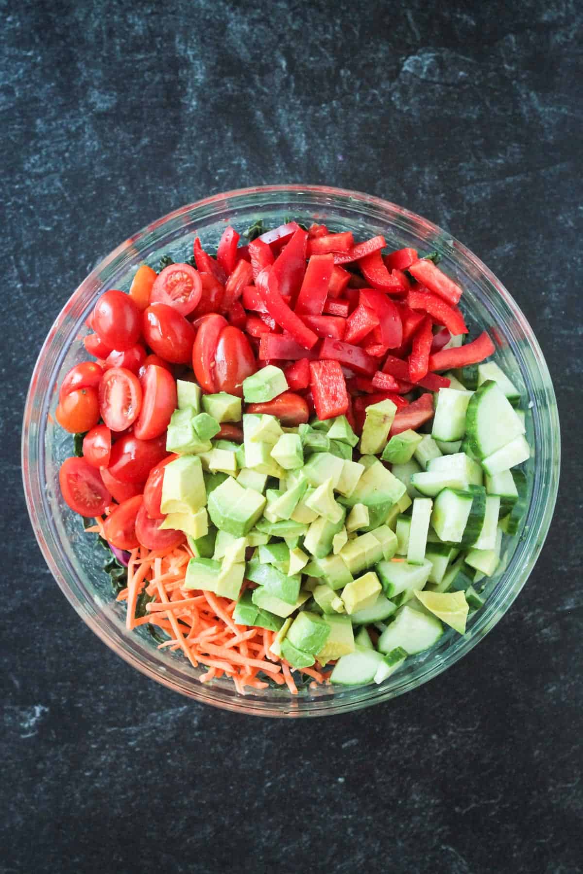 Diced avocado added to the bowl.