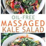 Two photo collage of a bowl of chopped kale salad.