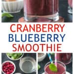 Three photo collage of a berry coconut water smoothie.