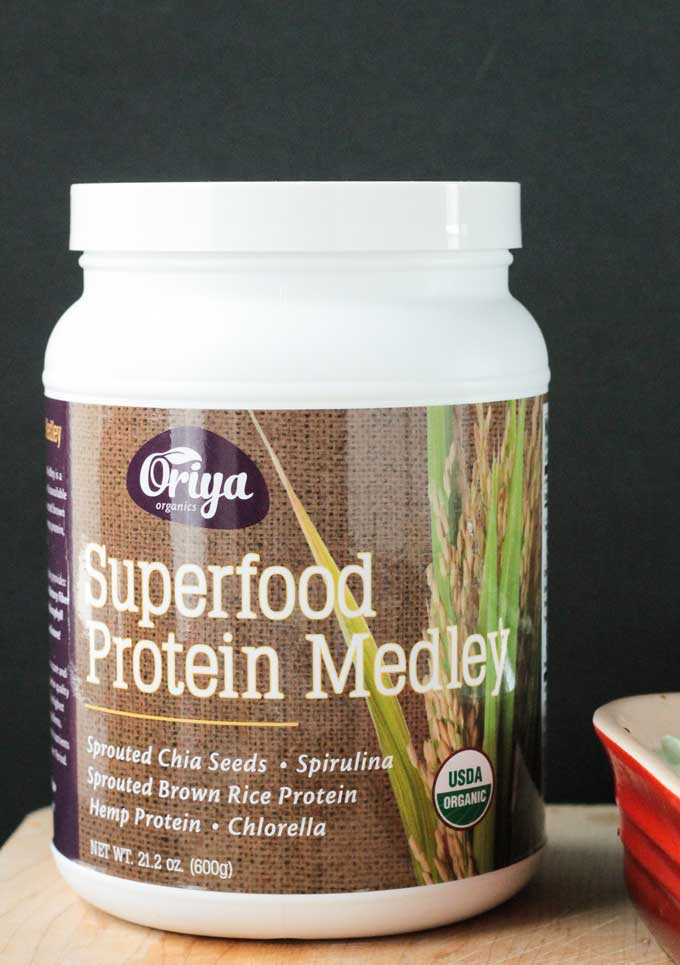 Container of Oriya Organics Superfood Protein Medley