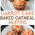 Two photo collage of baked oatmeal muffins.