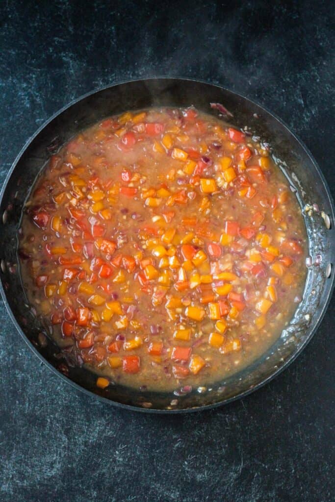 Finished sauce in a large skillet.