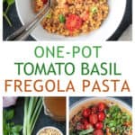 Three photo collage of recipe ingredients, recipe in a pot, and the finished dish in a bowl.