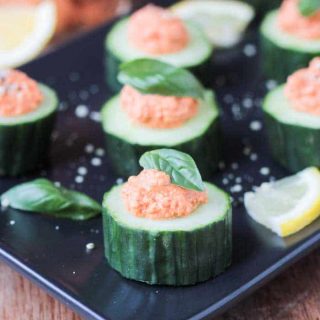cucumber with tomato spread on top