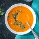Close up of vegan carrot soup.