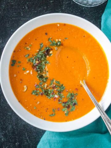 Close up of vegan carrot soup.