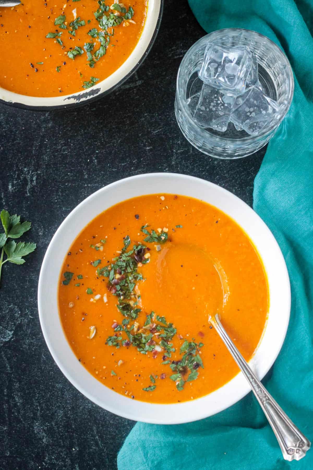 Close up of vegan carrot soup.