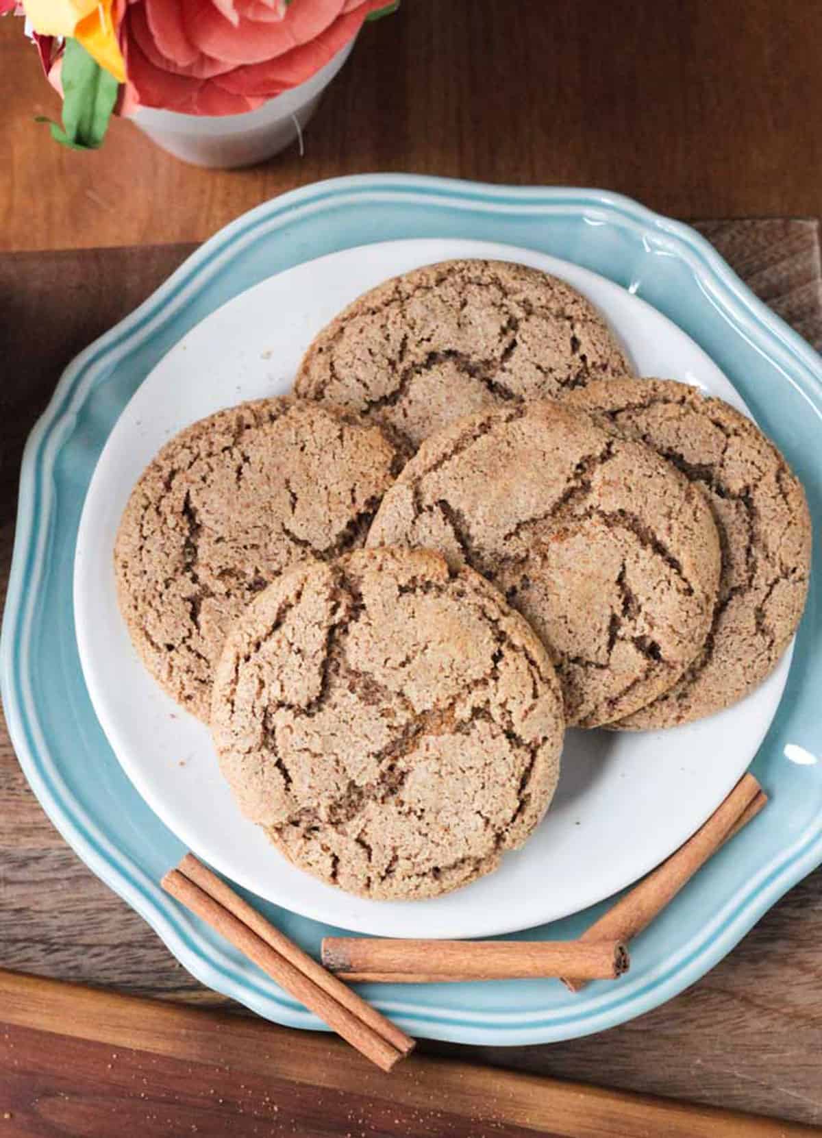 A pile of Vegan Cinnamon Cookies on a plate.