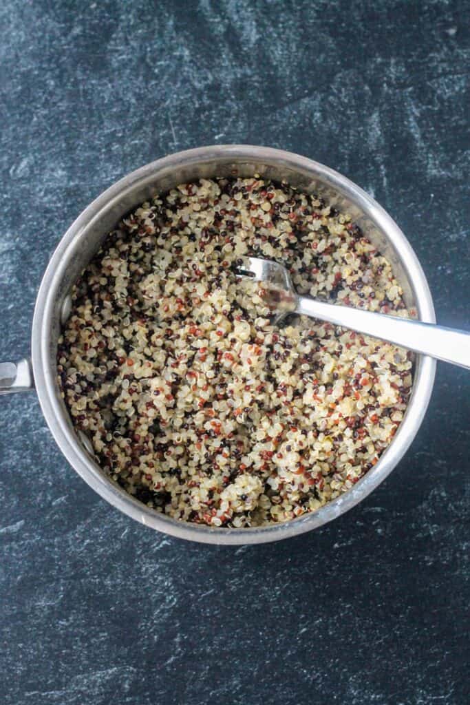 Cooked quinoa in a pot.