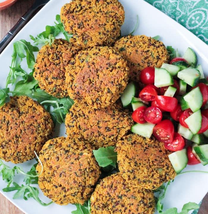Baked Red Lentil Quinoa Fritters