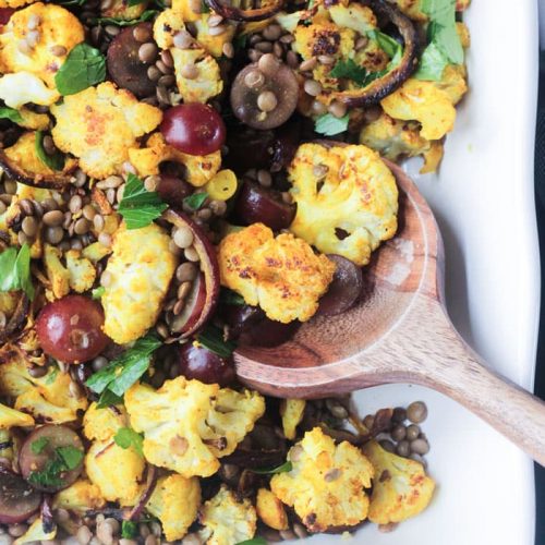 Roasted Cauliflower Salad w/ Lentils & Grapes Veggie Inspired
