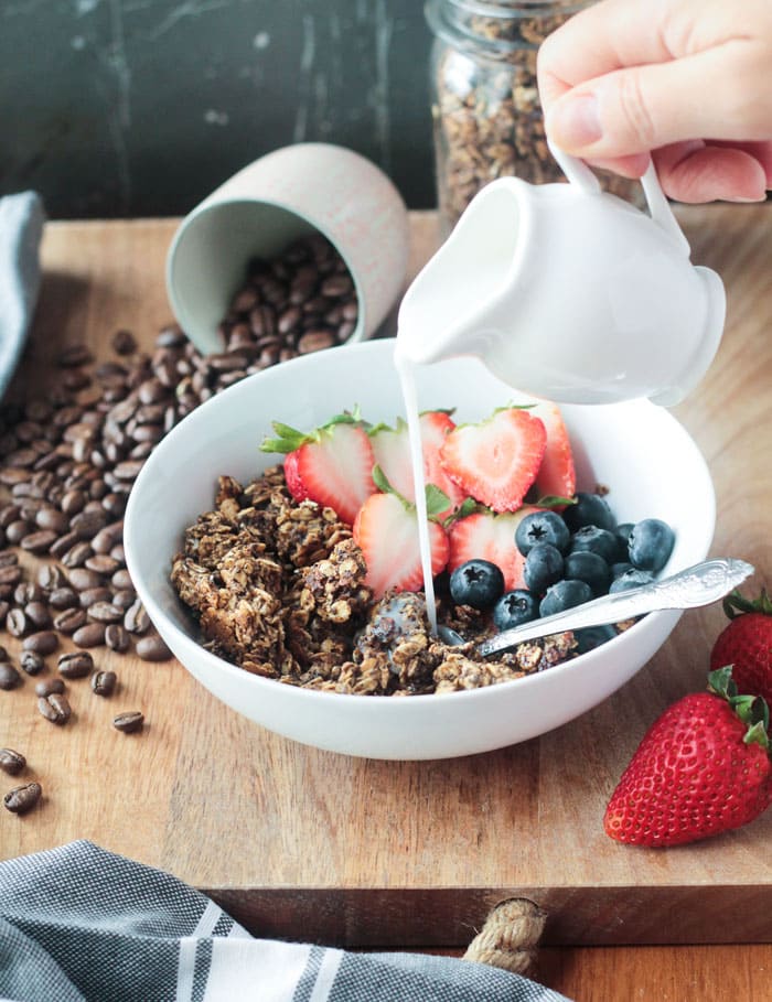 Coffee Granola - Eat it plain, topped with plant milk, or sprinkled over dairy free yogurt.