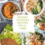 4 photo collage of vegan chickpea recipes.