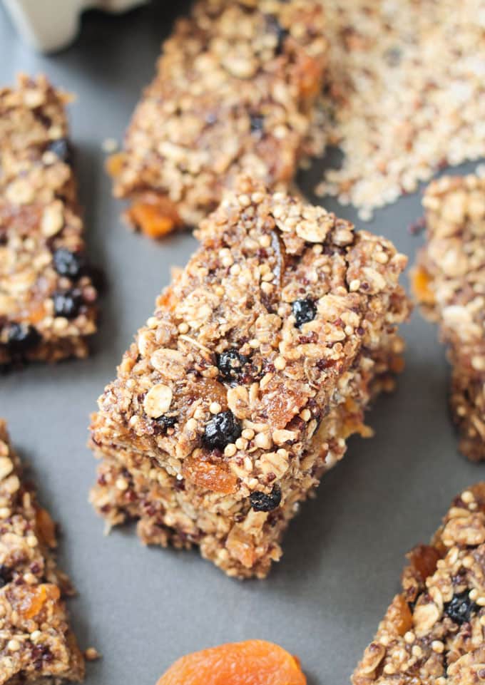 Close up of blueberry apricot breakfast bars.