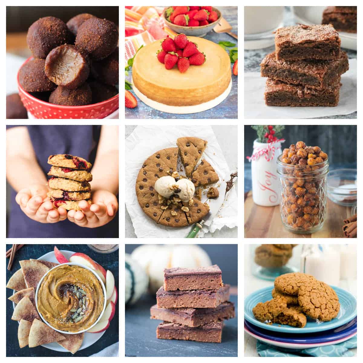 Collage of 9 chickpea dessert recipes.