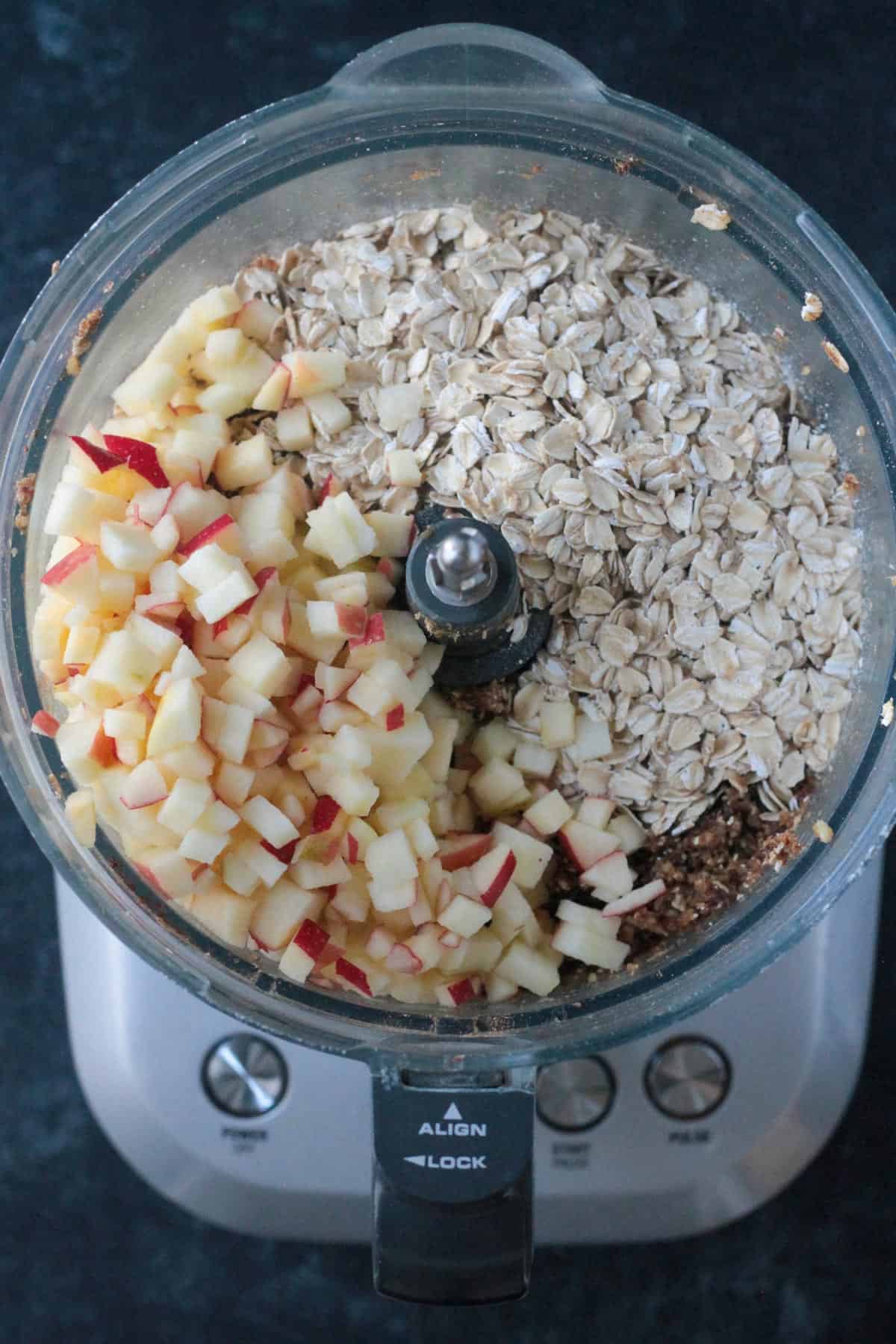 Diced apples and extra oats added to the food processor.