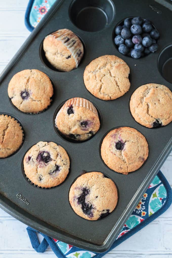 Tray of vegan blueberry muffins