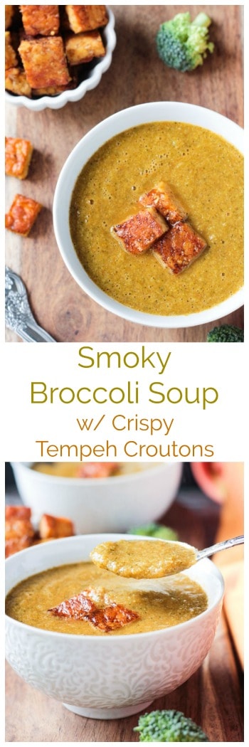 Smoky Vegan Broccoli Soup - Not your average broccoli soup! This quick and easy soup is healthy, smoky and comes with addictive tempeh