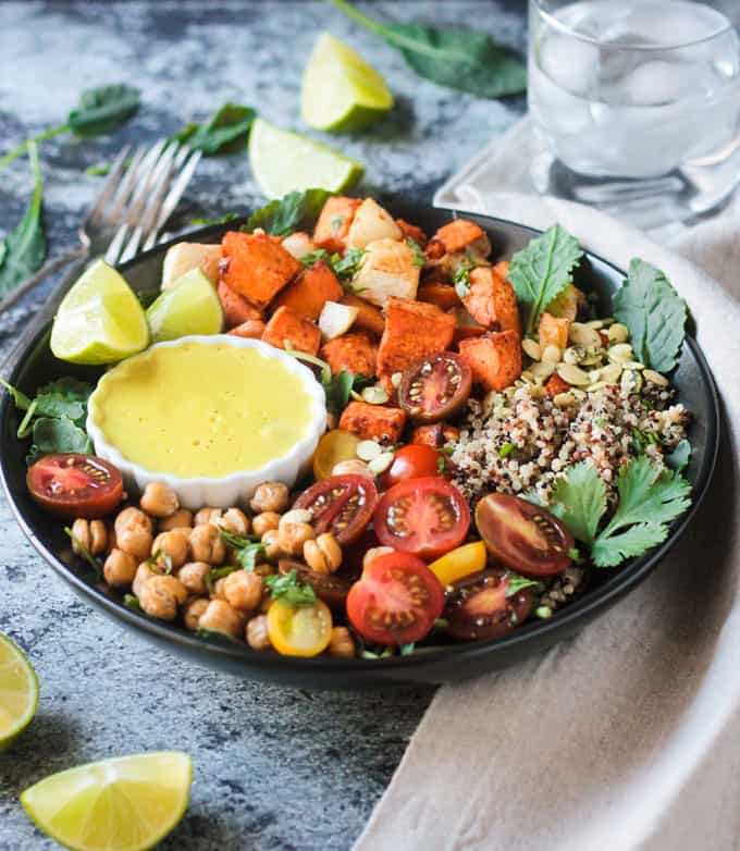 Sweet Potato Quinoa Bowl w/ Cashew Curry Sauce Veggie Inspired